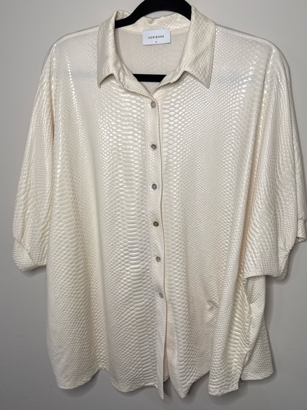 Adrienne Cream Shimmer Text Button Blouse
